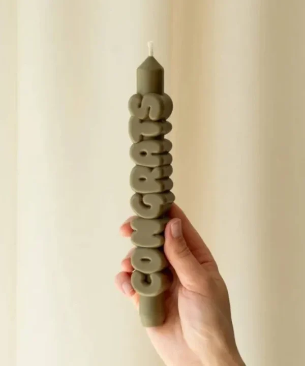 Congrats 3D Taper Candle in olive green