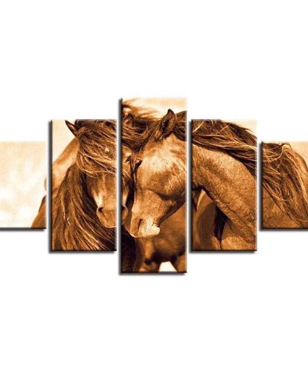 Red Horse Couple 5 Piece HD Multi Panel Canvas Wall Art Frame