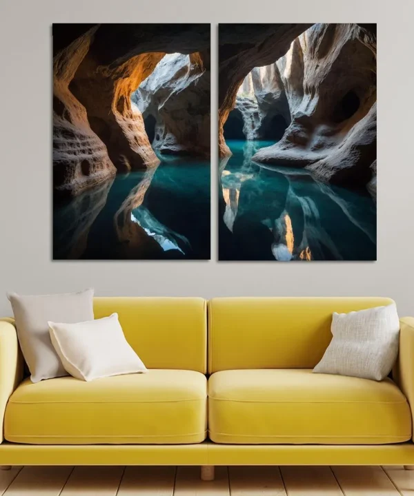 The Enigmatic Light of Cave Reflections 2 Piece HD Canvas Wall Art