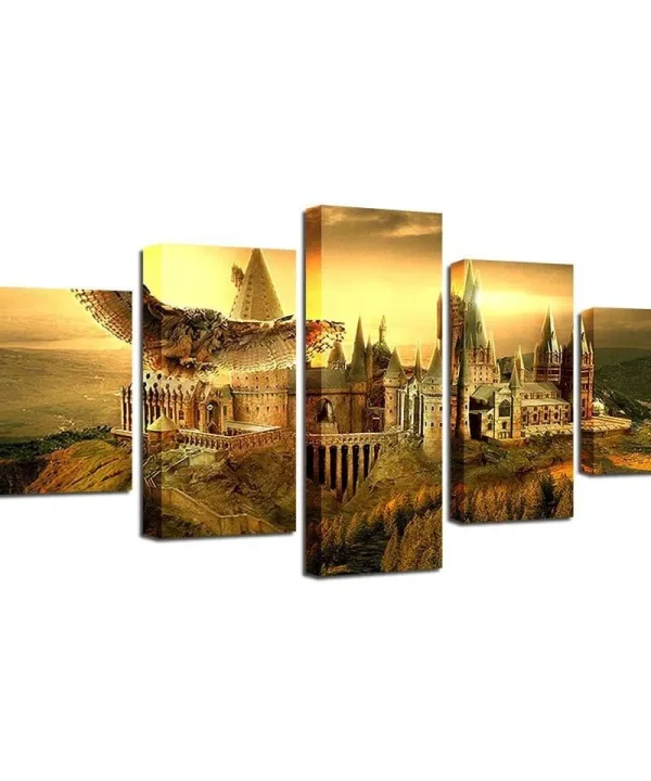 Castle With Owl 5 Piece HD Multi Panel Canvas Wall Art Frame