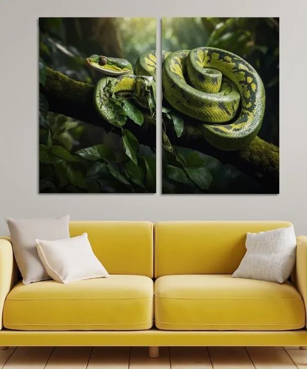 The Stunning Green Tree Python A Gem of the Rainforest 2 Piece HD Canvas Wall Art