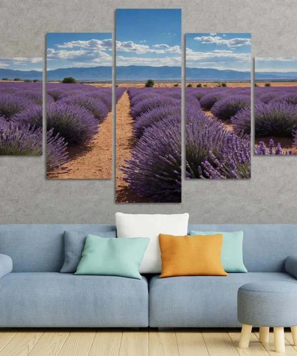 The Tranquil Heights of Lavender Fields 5 Piece HD Canvas Wall Art