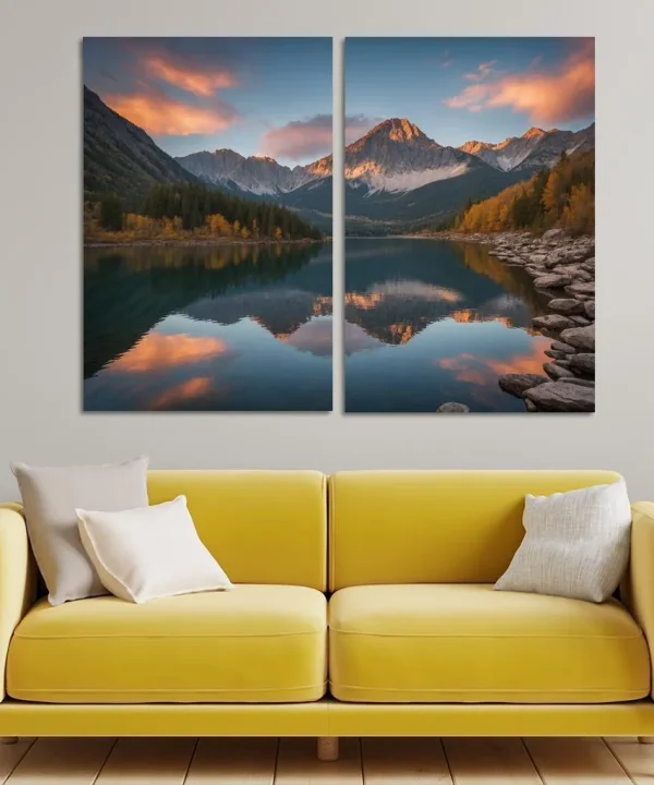 The Stillness of Mirror Lakes 2 Piece HD Canvas Wall Art
