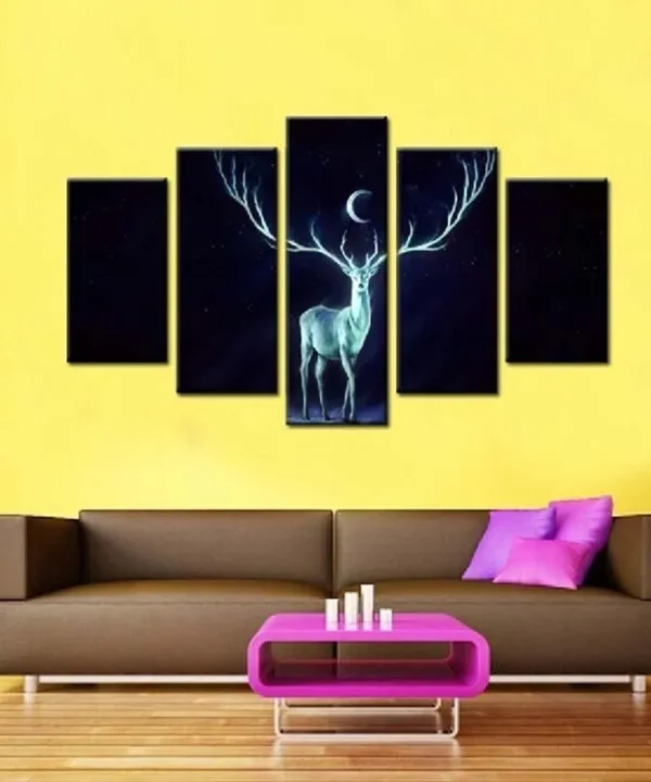 Deer At Night 5 Piece HD Multi Panel Canvas Wall Art Frame