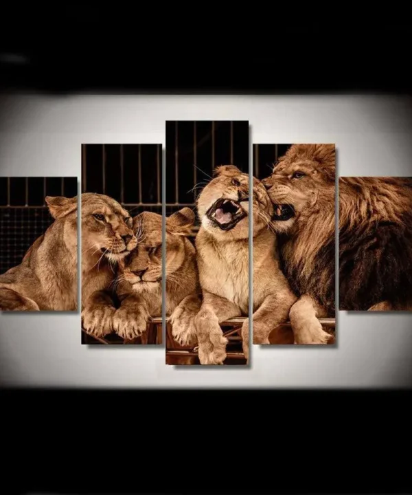 Lion Family 5 Piece HD Multi Panel Canvas Wall Art Frame