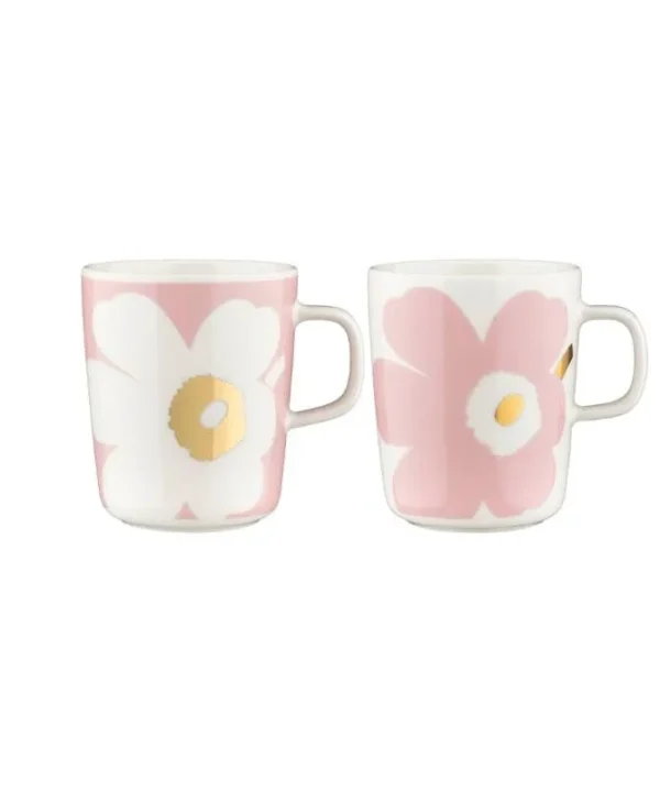 Juhla Unikko Mug 250ml in white, light pink, gold Set of 2