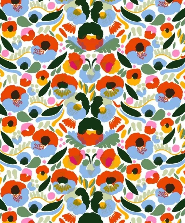Hattarakukka Cotton Panama Fabric in white, tomato, light blue