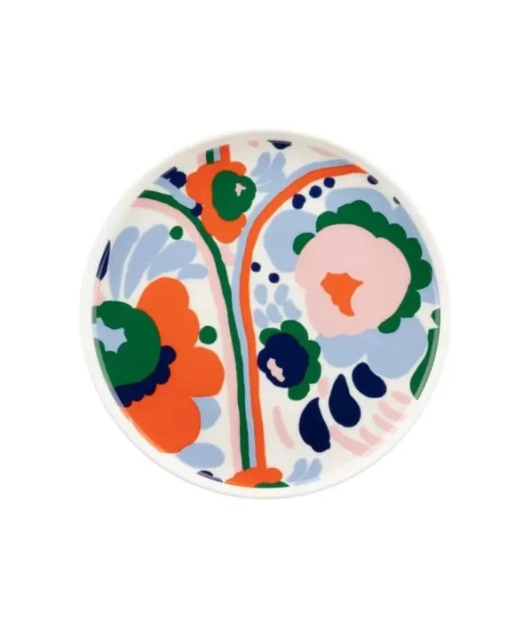 Oiva Karuselli Plate 20cm in white, dark blue, orange, light pink