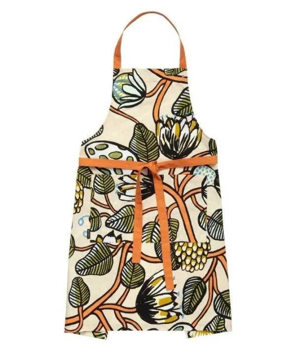 Tiara Apron in sand, warm orange, green