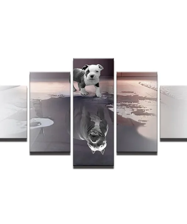 Animal Dog Reflection 5 Piece HD Multi Panel Canvas Wall Art Frame