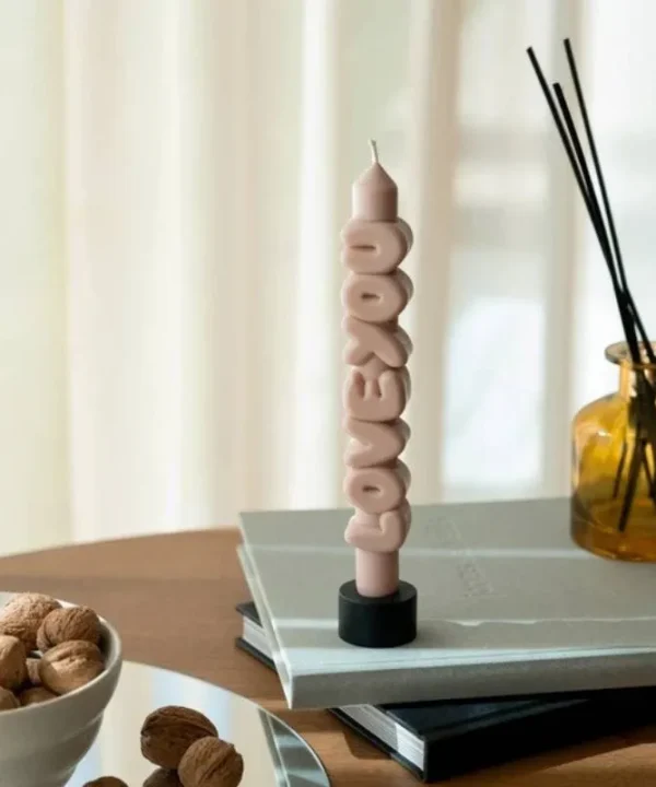 Love You 3D Taper Candle in cream