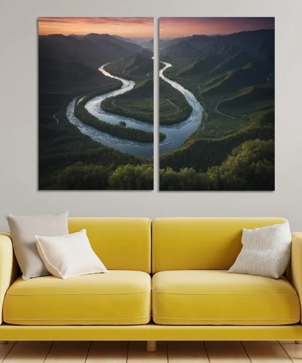 The Twilight Enchantment of River Valleys 2 Piece HD Canvas Wall Art