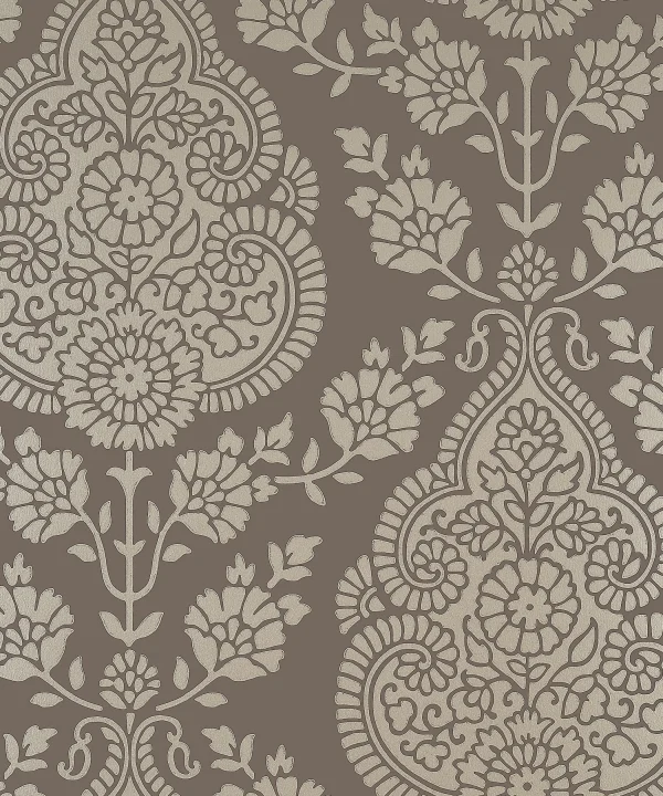 AT57869 | Bristol, Balmuccia Damask, Pewter on Chestnut Anna French Wallpaper