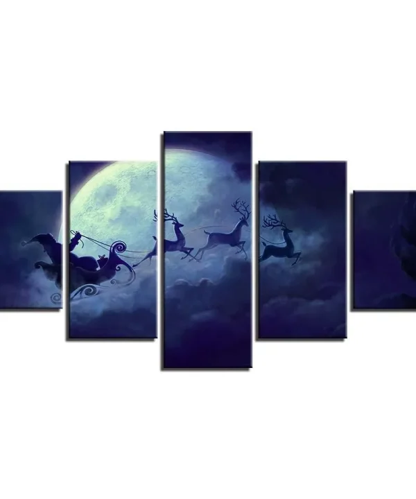 Santa On Sleigh 5 Piece HD Multi Panel Canvas Wall Art Frame