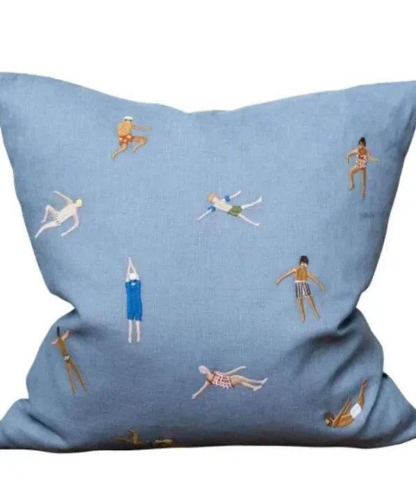 Swimmers Embroidered Cushion Cover 45cm in blue
