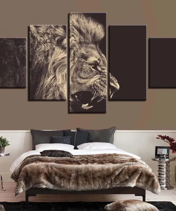 Fierce Lion 5 Piece HD Multi Panel Canvas Wall Art Frame