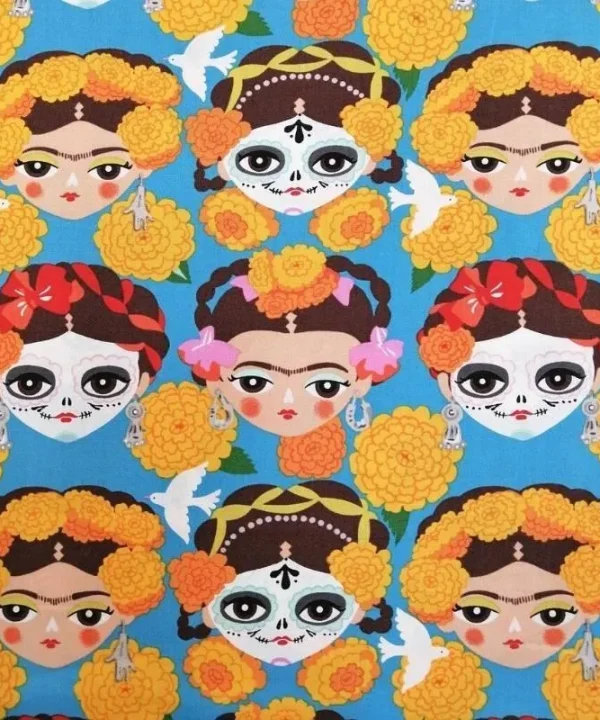 Frida Recuerdame Fabric in french blue