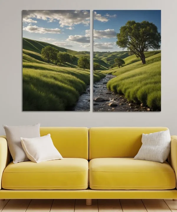 The Calming Vistas of Verdant Hills 2 Piece HD Canvas Wall Art