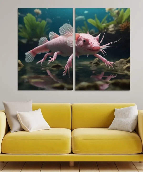 The Whimsical Axolotl Nature's Cute Ambassador 2 Piece HD Canvas Wall Art