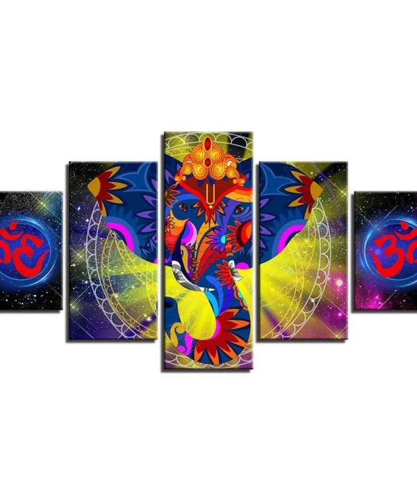 India Elephant Ganesha 5 Piece HD Multi Panel Canvas Wall Art Frame