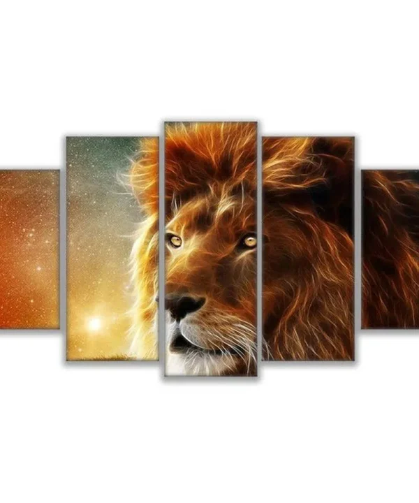Lion 5 Piece HD Multi Panel Canvas Wall Art Frame Set