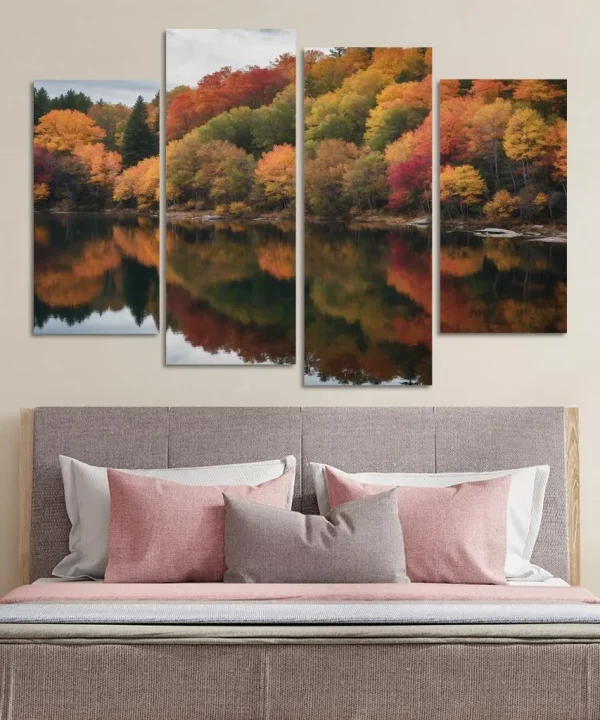 The Quiet Splendor of Autumn Reflections 4 Piece HD Canvas Wall Art