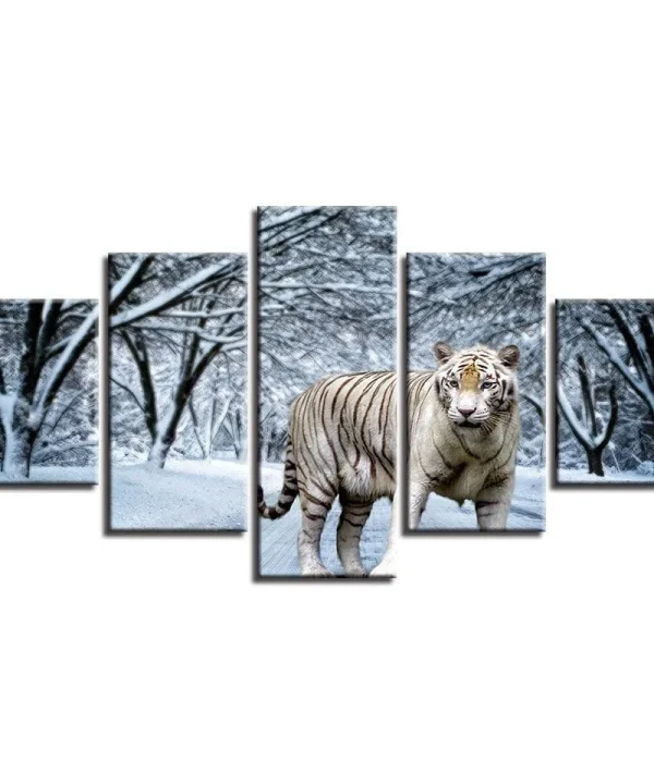 Snow Tiger 5 Piece HD Multi Panel Canvas Wall Art Frame