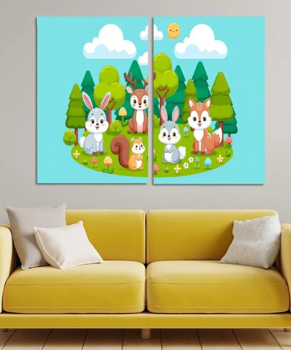 Friendly Forest Friends 2 Piece HD Canvas Wall Art