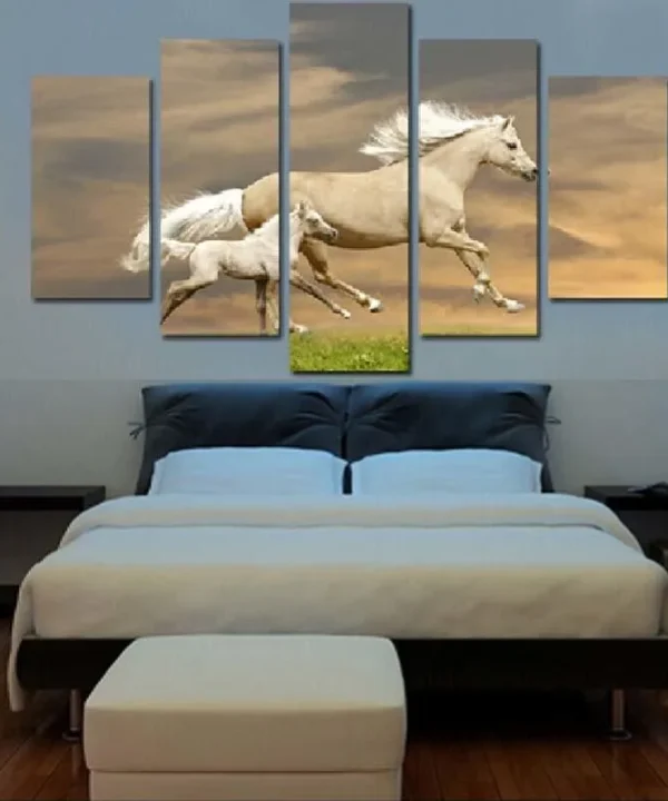 Running Horses 5 Piece HD Multi Panel Canvas Wall Art Frame