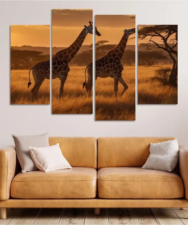 The Elegant Giraffe Towering Among Giants 4 Piece HD Canvas Wall Art