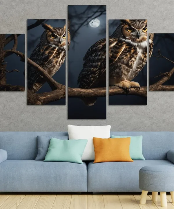 The Elegant Great Horned Owl 5 Piece HD Canvas Wall Art