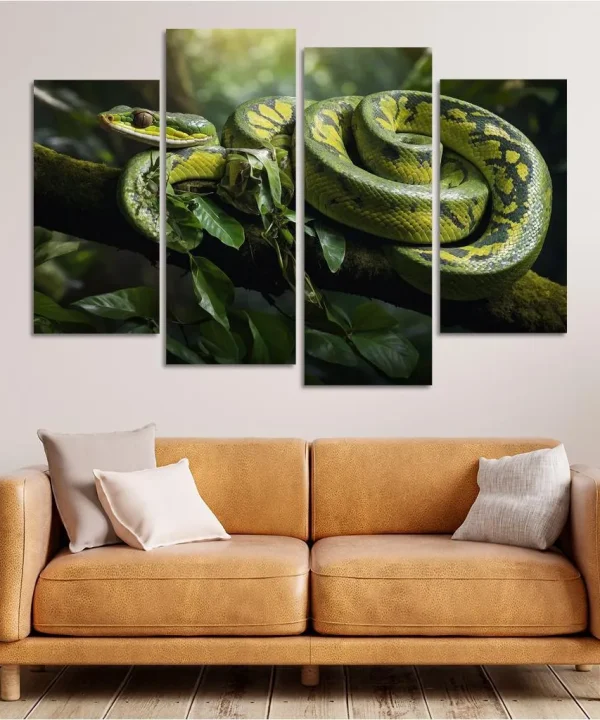 The Stunning Green Tree Python A Gem of the Rainforest 4 Piece HD Canvas Wall Art