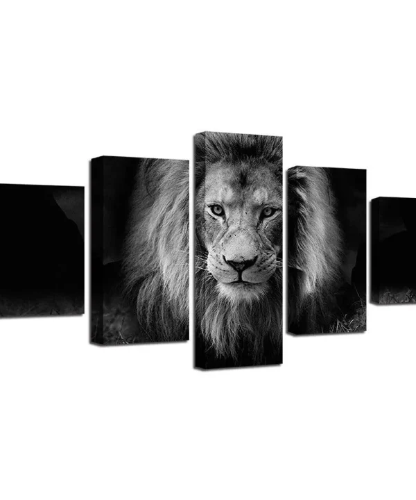 Lion Black And White 5 Piece HD Multi Panel Canvas Wall Art Frame