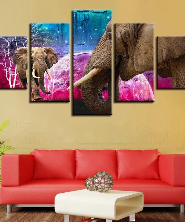 Majestic Elephants 5 Piece HD Multi Panel Canvas Wall Art Frame