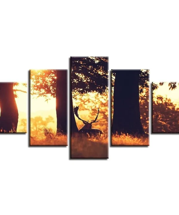 Deer in Summer Forest 5 Piece HD Multi Panel Canvas Wall Art Frame
