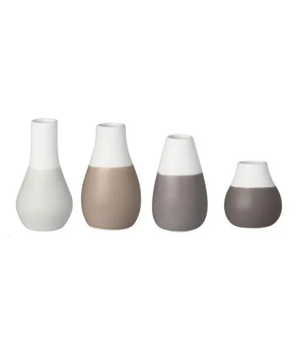 Set of 4 Porcelain Mini Vases in pastel grey