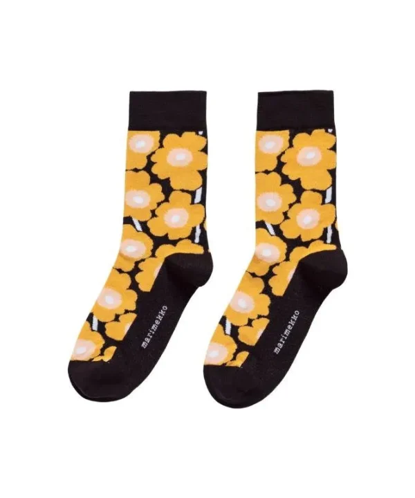 Kirmailla Unikko Socks in black, yellow, peach, white