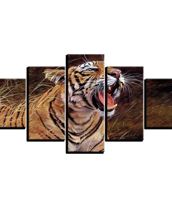 Tiger Yawning 5 Piece HD Multi Panel Canvas Wall Art Frame
