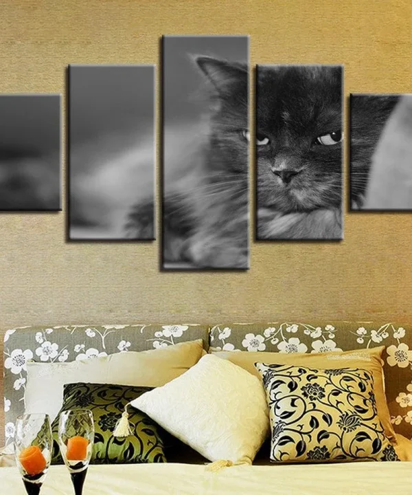 Cute Cat 5 Piece HD Multi Panel Canvas Wall Art Frame